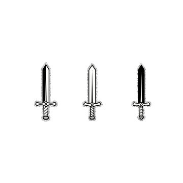 Three Medieval Sword Icons in Simple Monochrome Design.