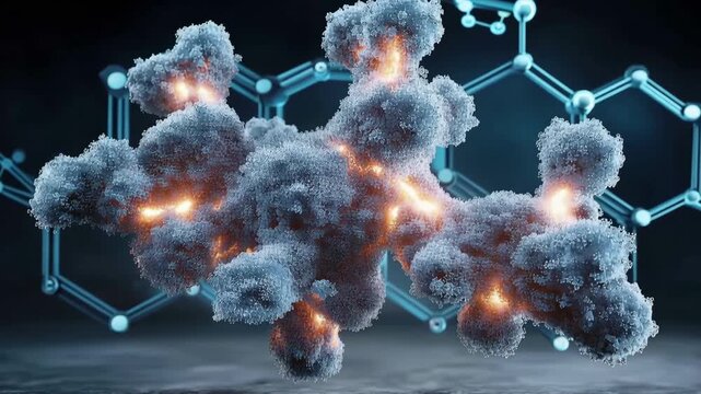 A detailed look at molecular formations and interactions with light effects and background designs in a digital lab environment