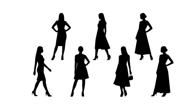 Silhouette of Women in Various Poses on Transparent Background