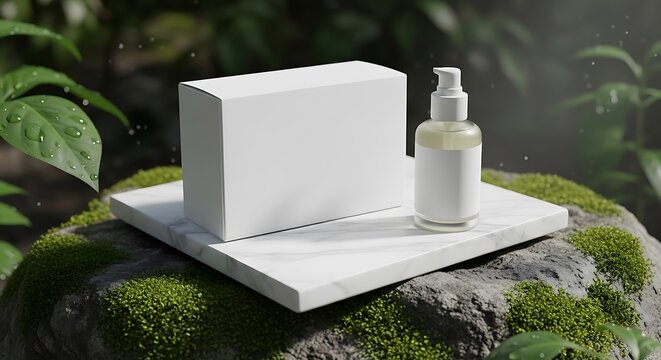 Cosmetic Product Mockup Display on Natural Stone Platform