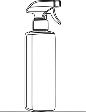 A single continuous line drawing of a plastic spray bottle used for cleaning and sanitizing work