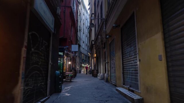 Time lapse of Canneto il Lungo medieval alley, Genoa, Italy