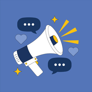 Megaphone social media communication vector illustration with speech bubbles