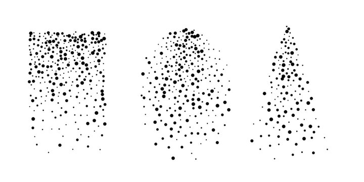 Water sprays. Dot grain noise gradient shapes. Sprays with splash effect, featuring grainy texture and gradient dissolve. Abstract modern vector illustration