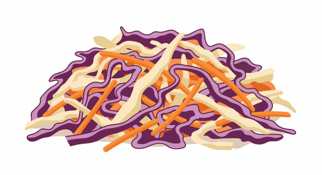 Colorful shredded vegetables, purple cabbage, carrots, and white cabbage