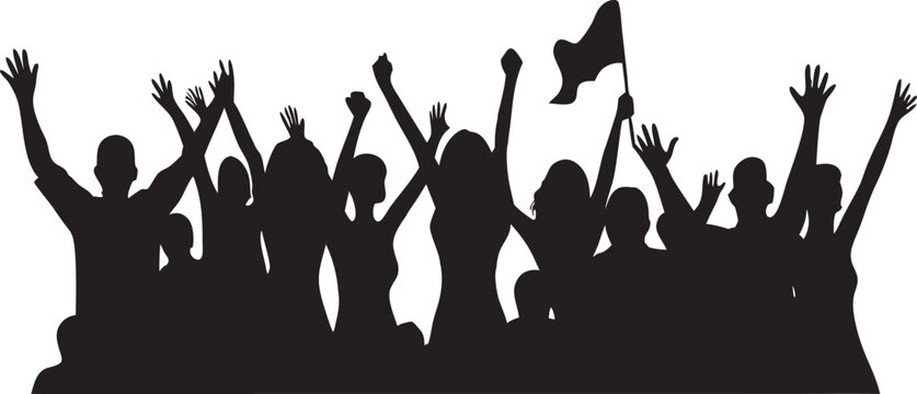 Silhouette people vector crowd dancing at music party concert celebration fun festival club disco illustration flyer design group audience youth hands dancing music vector artwork scene
