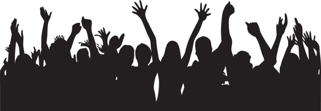 Grass silhouette vector illustration of people dancing crowd at music concert party with music and disco vibe