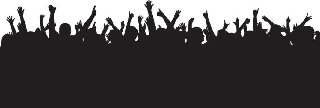 Grass silhouette vector illustration of people crowd dancing and celebrating at music concert party with cheering fans isolated on white background