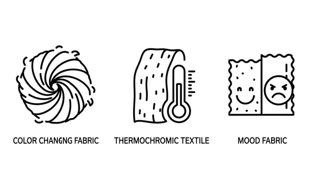 Color changing fabric thermochromic textile mood fabric icons with smart textile material science home decor temperature responsive clothing material innovation technology illustration