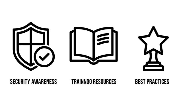 Icons representing security awareness training resources best practices with security awareness training resources practices education learning information knowledge guidance compliance