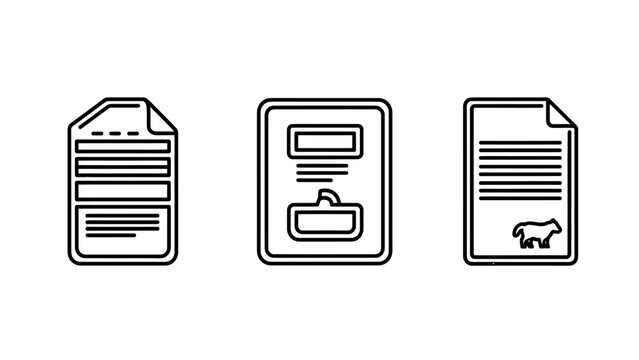 Icons depicting different types of documents or contracts forms official papers signed agreements with official seal document flow document management documents contracts agreement official