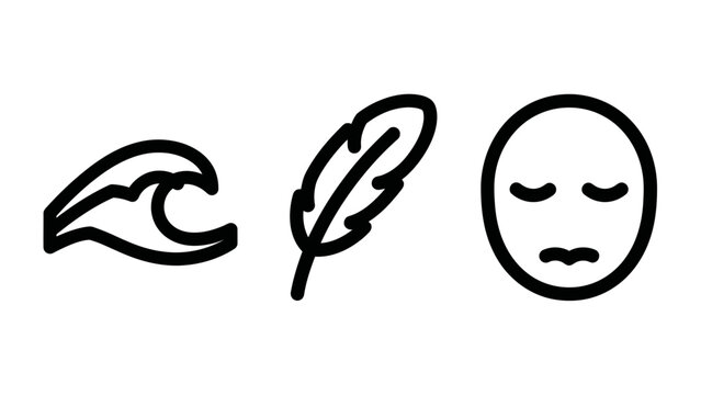 Wave feather sad face icons with feeling lost feeling down collection abstract reflection disappointed expression character representation serenity peaceful
