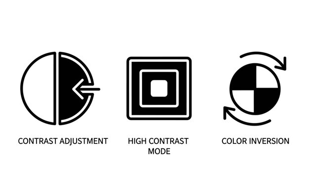 Contrast adjustment high contrast mode color inversion icons with image editing graphic design elements black and white contrast adjustment inversion settings photography software computer