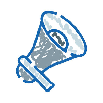 Megaphone doodle symbolizing communication, announcement, and attention, representing amplifying a message or making a public statement with a loud speaker tool