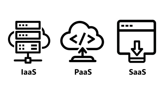 Cloud computing service models icons with iaa s paa s saa s representations for infrastructure platform software solutions service model it services data center application development platform