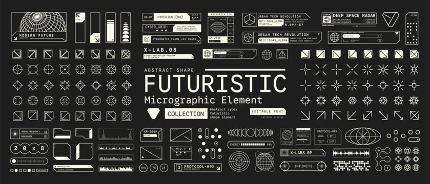 Set Futuristic  cyberpunk interface element technology UI Elements Shape Collection graphic vector design template