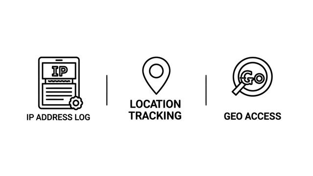 Ip address log location tracking geo access security outline icons with internet protocol icon set line art white background digital footprint data protection location tracking security