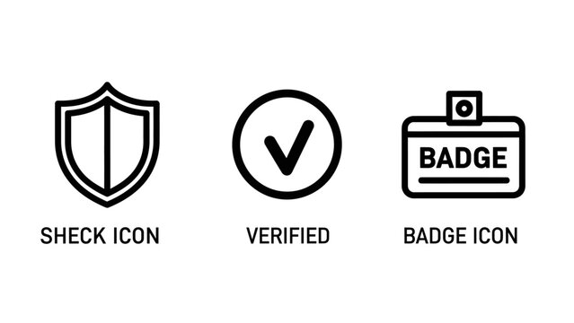Security shield verified checkmark identification badge outline icons with secure access web security UI icon UX icon line art logo element web design app design black and white security