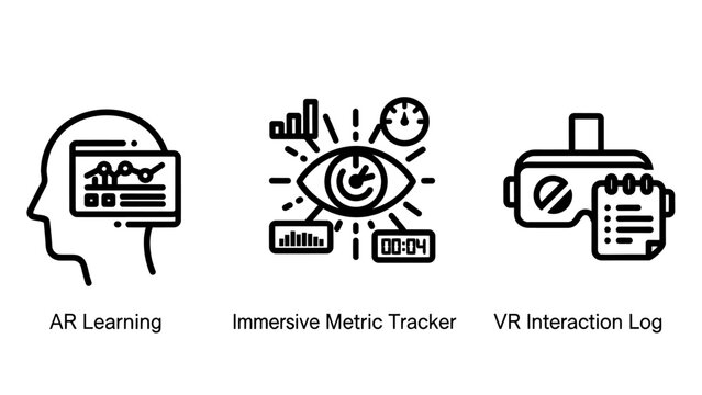 Future learning technologies with augmented reality education immersive metric tracker vr interaction log line icons line art ar learning vr headset virtual reality learning education