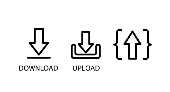 Simple download and upload arrow icons for data transfer and file management with user interface web design digital asset internet protocol cloud computing interface element data exchange