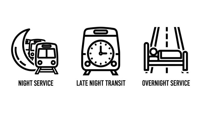 Logistics and public transportation icons representing night service late night transit and overnight travel solutions with transport overnight logistics delivery passenger schedule illustration