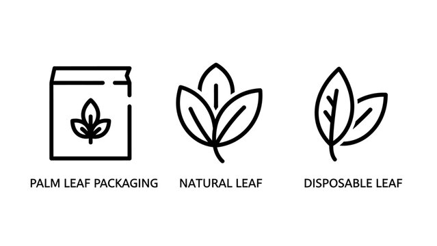 Set of sustainable packaging icons including palm leaf packaging natural leaves disposable biodegradable material concepts sustainable friendly environment packaging disposable compostable