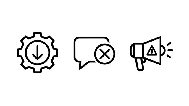 Technical settings and alert notification linear icons with settings notification megaphone communication technical maintenance announcement publicity download preference configuration