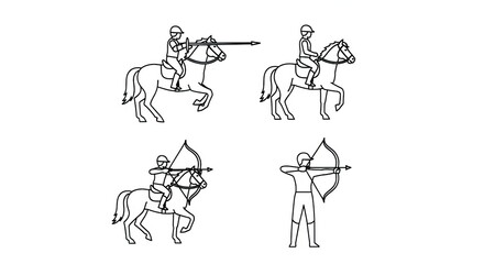 Naklejka premium Equestrian and archery icons set for sports and outdoor activity themes