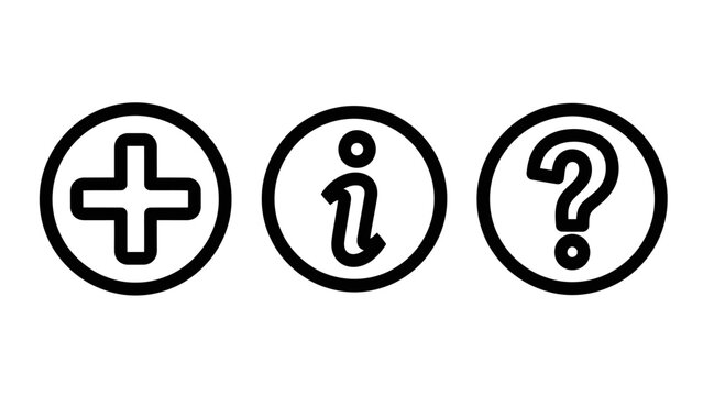 Set of UI icons for add information question marks in circular outlines information question interface collection application software navigation minimalist communication interactive