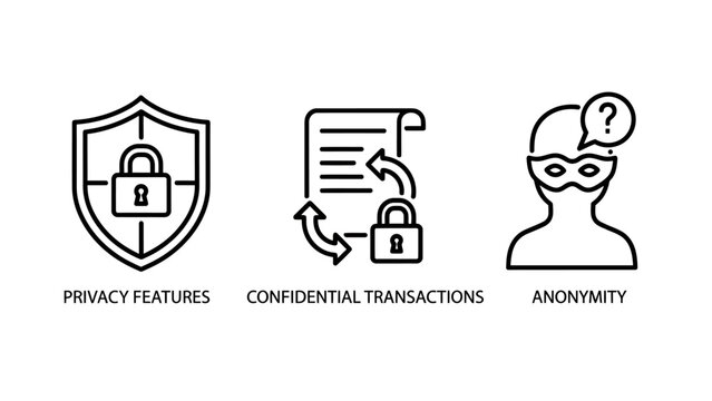 Privacy and security icons showing protected data and anonymous identity with security protection confidential anonymity transaction document encrypted identity interface business compliance