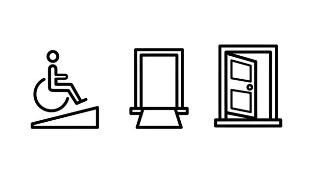 Accessibility and inclusive design concept line icons with accessibility inclusive disability wheelchair navigation minimalist universal friendly accommodations building facility standard