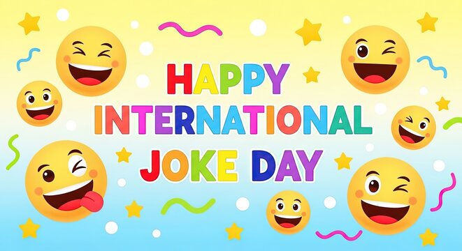 Colorful Celebration of International Joke Day with Smiling Emojis and Bright Graphics
