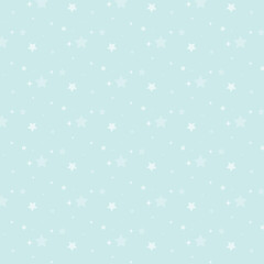 Minimal pastel blue seamless pattern with white stars and sparkles. Soft dreamy background for nursery decor, baby fabric and elegant digital design. © MedReda