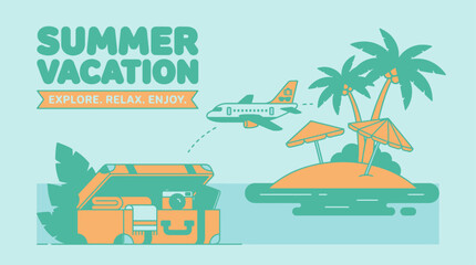 Obraz premium Summer Vacation Travel Flat Vector Illustration