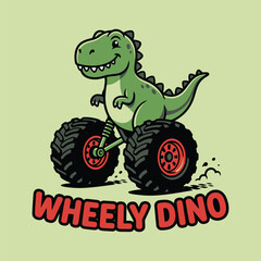 Cute green dinosaur riding a big monster truck © MdAnisul