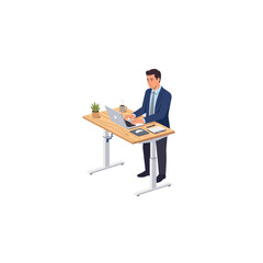 Fototapeta premium Man working on laptop at standing desk