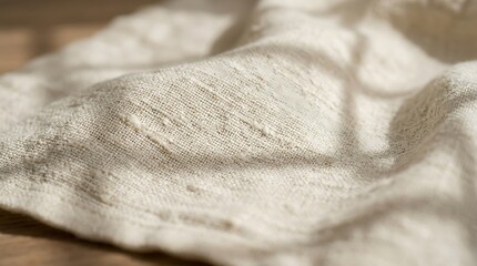 Fototapeta premium Light Beige Woven Linen Fabric Close-Up: Natural Texture & Rustic