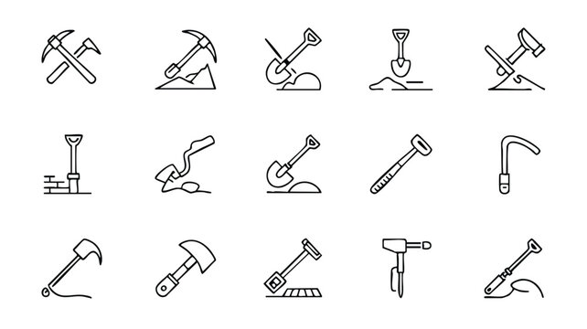 Collection of various mining and construction tools icons