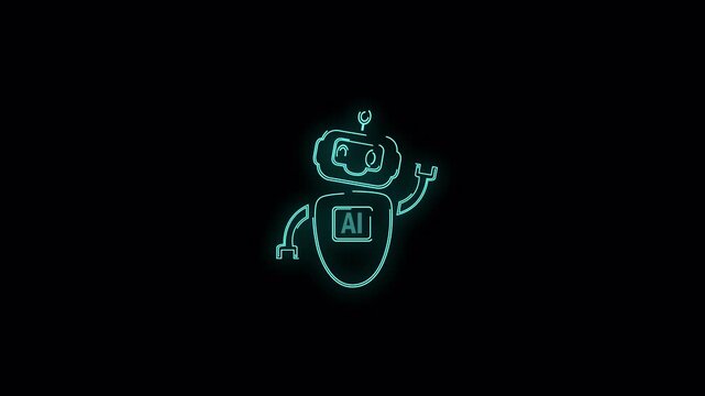 Futuristic AI robot and AI agent animation featuring neon blue glowing strokes. Perfect for artificial intelligence presentations, chatbot visuals, virtual assistant promotions