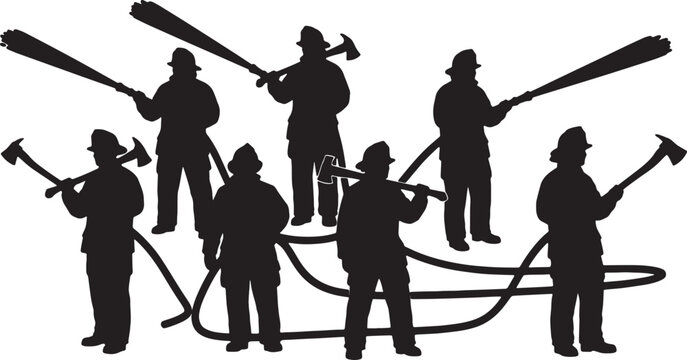 Black Solid Private Security Guard Silhouettes Set of Six on White Background