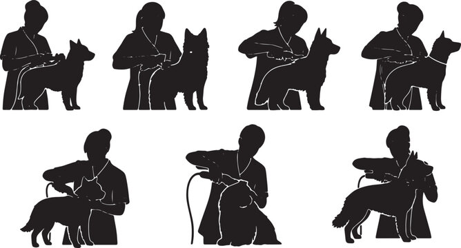 Black Solid Professional Tailors Measuring Silhouettes Set of Six on White Background