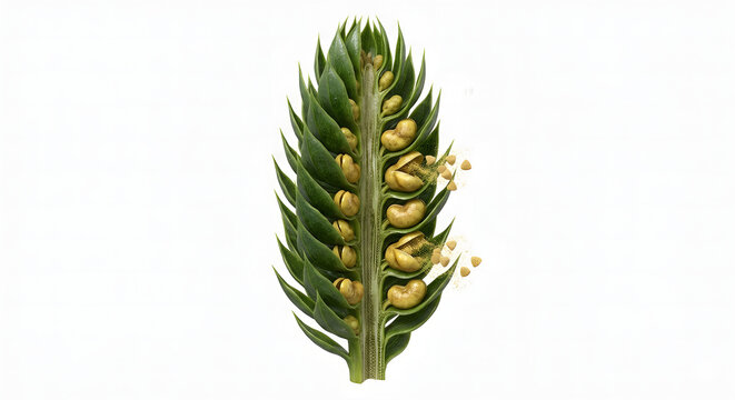 Detailed Scientific 3D Render of Club Moss (Lycopodium) Strobilus Releasing Spores