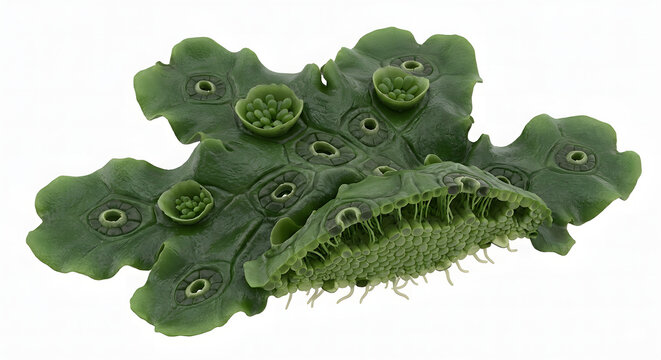 Detailed 3D Render of Liverwort Thallus Anatomy and Air Pores Cross-Section
