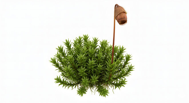 Scientifically Accurate 3D Render of Moss Leafy Gametophyte with Attached Sporophyte Isolated on White