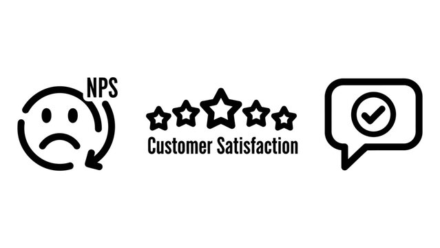 Customer satisfaction icons: nps score star rating feedback with sad face net promoter score check mark customer satisfaction feedback happy face experience emoticon sentiment evaluation