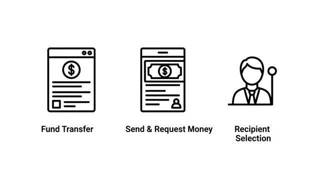 Finance icons: fund transfer mobile payments recipient with transfer recipient currency transaction collection technology exchange commerce business illustration communication