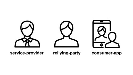Fototapeta premium User icons: service provider relying party consumer app with user interface user experience smartphone illustration business customer connection communication technology application identity