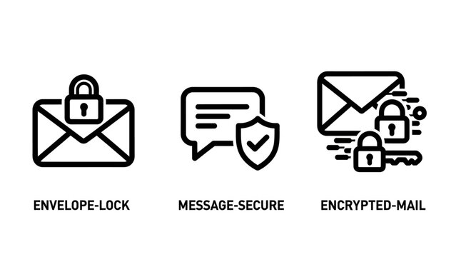 Secure message encrypted mail envelope lock line icons set with speech bubble encrypted communication security internet protection confidential envelope checkmark technology business