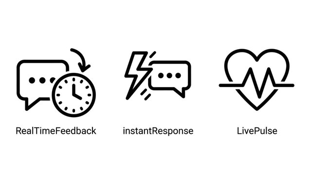 Real time feedback instant response live pulse monitoring icons set for digital communication and health with feedback response communication monitoring business technology analytics management
