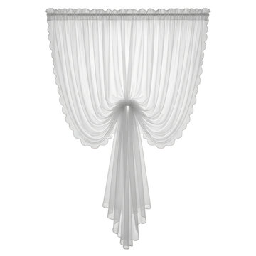 White sheer swag curtain with scalloped edges isolated on a transparent background